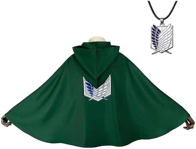 Attack on Titan Scout Costume Cloak and Pendant- Scout Hooded Cloak Cape + Scout Necklace Pendant- Eren Yeager Costume w/Accessory